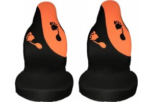 Καλύμματα Αυτοκινήτου Feet Design Universal Βελούδινο Ύφασμα Εμπρός Με Ενσωματωμένα Προσκέφαλα Μαύρο-Πορτοκαλί 2 Τεμαχίων