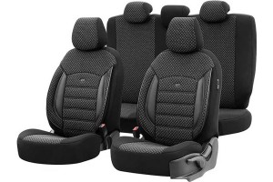 Καλύμματα Αυτοκινήτου Otom Sport Plus Design Universal Βαμβακερό Ύφασμα / Rachel / Δερματίνη Σετ Εμπρός / Πίσω Μαύρο SPTPLS-101 11 Τεμάχια