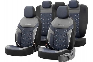 Καλύμματα Αυτοκινήτου Otom Reflective Design Universal Jacquard / Rachel / Δερματίνη Σετ Εμπρός / Πίσω Μαύρο Με Μπλε Ραφή RFL-2604 11 Τεμάχια