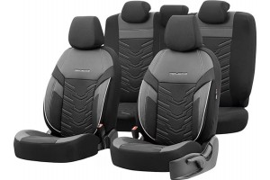 Καλύμματα Αυτοκινήτου Otom Reflective Design Universal Jacquard / Rachel / Δερματίνη Σετ Εμπρός / Πίσω Μαύρο Με Άσπρη Ραφή RFL-2602 11 Τεμάχια