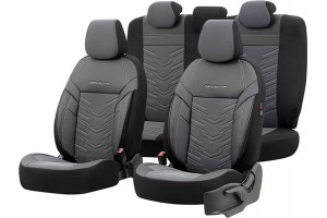 Καλύμματα Αυτοκινήτου Otom Reflective Design Universal Jacquard / Rachel / Δερματίνη Σετ Εμπρός / Πίσω Μαύρο - Σκούρο Γκρι RFL-2603 11 Τεμάχια