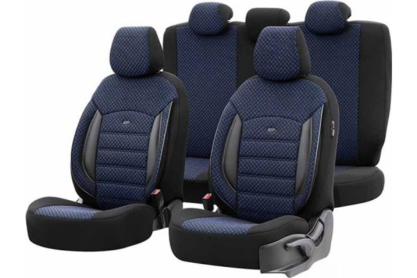 Καλύμματα Αυτοκινήτου Otom Sport Plus Design Universal Βαμβακερό Ύφασμα / Rachel / Δερματίνη Σετ Εμπρός / Πίσω Μαύρο - Μπλε SPTPLS-104 11 Τεμάχια