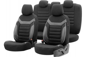 Καλύμματα Αυτοκινήτου Otom Individual Design Universal Jacquard / Rachel / Δερματίνη Σετ Εμπρός / Πίσω Μαύρο Με Γκρι Ραφές IND-202 11 Τεμάχια