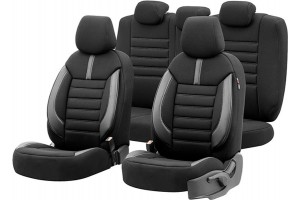 Καλύμματα Αυτοκινήτου Otom Limited Design Universal Jacquard / Lacost / Δερματίνη Σετ Εμπρός / Πίσω Μαύρο Με Γκρι Ραφές LMT-102 11 Τεμαχίων