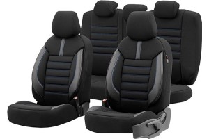 Καλύμματα Αυτοκινήτου Otom Limited Design Universal Jacquard / Lacost / Δερματίνη Σετ Εμπρός / Πίσω Μαύρο Με Μπλε Ραφές LMT-103 11 Τεμαχίων