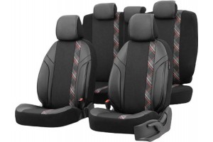 Καλύμματα Αυτοκινήτου Otom Horizon Universal Jacquard / Rachel / Δερματίνη Σετ Εμπρός / Πίσω Μαύρο Με Κόκκινο HRZ-1801 11 Τεμάχια