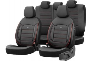Καλύμματα Αυτοκινήτου Otom Inspire Design Universal Full Δερματίνη Σετ Εμπρός / Πίσω Μαύρο Με Κόκκινη Ραφή INS-3503 11 Τεμάχια