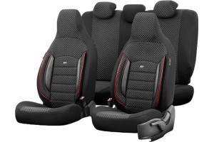 Καλύμματα Αυτοκινήτου Otom Sport Plus City Design Universal Βαμβακερό Ύφασμα / Rachel / Δερματίνη Σετ Εμπρός / Πίσωμε Ενσωματωμένα Προσκέφαλα Μαύρο Με Κόκκινο Κέντημα SPTPLS-102CTY 11 Τεμαχίων1