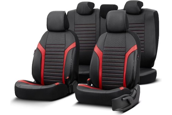 Καλύμματα Αυτοκινήτου Otom Coral Design Universal Full Δερματίνη Σετ Εμπρός / Πίσω Μαύρο / Κόκκινο CRΑL-104 11 Τεμαχίων