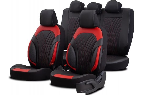 Καλύμματα Αυτοκινήτου Otom Progressive Design Universal Full Δερματίνη Σετ Εμπρός / Πίσω Μαύρο / ΚόκκινοPRG-104 11 Τεμαχίων