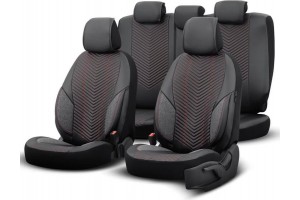 Καλύμματα Αυτοκινήτου Otom "Advanced Leather" Universal Δερματίνη / Λινό Ύφασμα Σετ Εμπρός / Πίσωμαύρο / Κόκκινο ΑDV-101 11 Τεμαχίων