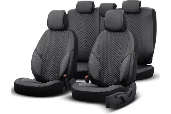 Καλύμματα Αυτοκινήτου Otom "Advanced Leather" Universal Δερματίνη / Λινό Ύφασμα Σετ Εμπρός / Πίσω Μαύρο / Smoke ΑDV-103 11 Τεμαχίων