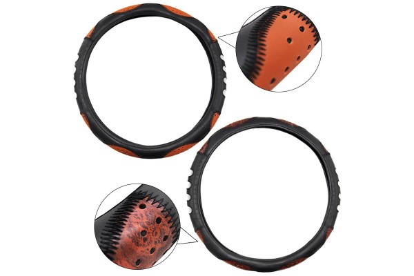 Steering Wheel Cover Mesh – 38cm Leatherette - ΜΑΥΡΟ/ΚΑΦΕ Σκουρο