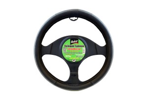 Κάλυμμα Τιμονιού Αυτοκινήτου Δερματίνη Μαύρο/Γκρι Medium 37-39cm