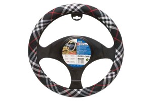 Κάλυμμα Tιμονιού Ύφασμα ''Βritish Style''Μαύρο Με Γκρι Και Κόκκινες Γραμμές Medium 37-39cm 2505BS2