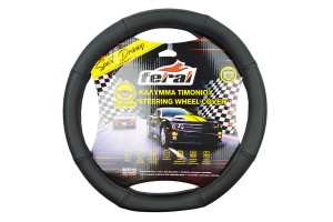 Κάλυμμα Τιμονιού Αυτοκινήτου Δερματίνη Serius D Μαύρο Με Μαύρη Ραφή Medium 38cm