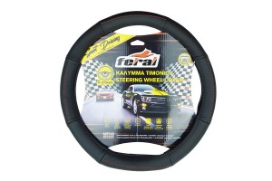 Κάλυμμα Τιμονιού Αυτοκινήτου Δερματίνη Serius D Μαύρο Με Κόκκινη Ραφή Medium 38cm