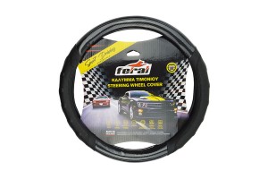 Κάλυμμα Τιμονιού Αυτοκινήτου Δερματίνη Speed Μαύρο / Carbon Με Μαύρη Ραφή Medium 38cm