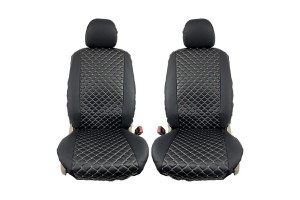Ημικαλύμματα Καθισμάτων Αυτοκινήτου Δερματίνη Royal Μαύρα Με Γκρι Ραφή Ζευ 2 Τεμάχια