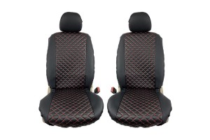 Ημικαλύμματα Καθισμάτων Aυτοκινήτου Δερματίνη Royal Μαύρα Με Κόκκινη Ραφή Ζευ 2 Τεμάχια