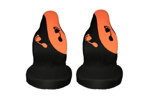 Καλύμματα Αυτοκινήτου Feet Design Universal Βελούδινο Ύφασμα Εμπρός Με Ενσωματωμένα Προσκέφαλα Μαύρο-Πορτοκαλί 2 Τεμαχίων