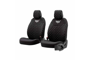 Ημικαλύμματα Καθισμάτων Αυτοκινήτου Otom Rsx Sport Ύφασμα Κεντητό Καπιτονέ Μαύρο Με Άσπρη Ραφή RSXL-101 2 Τεμάχια