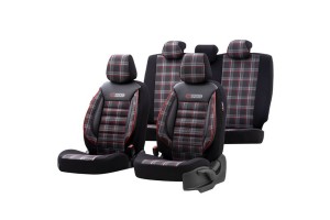 Καλύμματα Αυτοκινήτου Otom Gti Sports Design Universal Jacquard / Lacost / Δερματίνη Σετ Εμπρός / Πίσω Μαύρο - Κόκκινο GTI-801 11 Τεμάχια