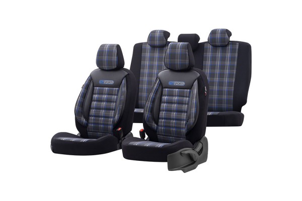 Καλύμματα Αυτοκινήτου Otom Gti Sports Design Universal Jacquard / Lacost / Δερματίνη Σετ Εμπρός / Πίσω Μαύρο - Μπλε GTI-803 11 Τεμάχια