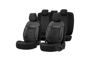 Καλύμματα Αυτοκινήτου Otom Comfortline Design Universal Sued / Rachel / Δερματίνη Σετ Εμπρός / Πίσω Μαύρο Με Άσπρο Ρέλι CMF-217 11 Τεμάχια