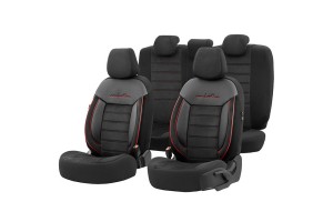 Καλύμματα Αυτοκινήτου Otom Comfortline Design Universal Sued / Rachel / Δερματίνη Σετ Εμπρός / Πίσω Μαύρο Με Κόκκινο Ρέλι CMF-218 11 Τεμάχια