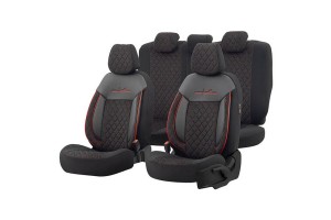 Καλύμματα Αυτοκινήτου Otom Comfortline Vip Design Universal Sued / Rachel / Δερματίνη Καπιτονέ Σετ Εμπρός / Πίσω Μαύρο Με Κόκκινο Κέντημα CMV-231 11 Τεμάχια