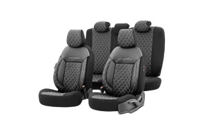 Καλύμματα Αυτοκινήτου Otom Comfortline Vip Design Universal Δερματίνη Καπιτονέ Σετ Εμπρός / Πίσω Μαύρο Με Άσπρο Κέντημα CMV-222 11 Τεμάχια
