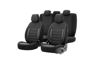 Καλύμματα Αυτοκινήτου Otom Sport Plus Design Universal Βαμβακερό Ύφασμα / Rachel / Δερματίνη Σετ Εμπρός / Πίσω Μαύρο SPTPLS-101 11 Τεμάχια