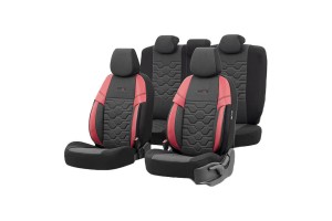 Καλύμματα Αυτοκινήτου Otom Hexa Design Universal Jacquard / Rachel / Δερματίνη Σετ Εμπρός / Πίσω Μαύρο - Κόκκινο HEX-2801 11 Τεμάχια