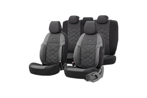 Καλύμματα Αυτοκινήτου Otom Hexa Design Universal Jacquard / Rachel / Δερματίνη Σετ Εμπρός / Πίσω Μαύρο - Γκρι HEX-2805 11 Τεμάχια
