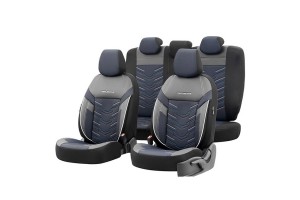 Καλύμματα Αυτοκινήτου Otom Reflective Design Universal Jacquard / Rachel / Δερματίνη Σετ Εμπρός / Πίσω Μαύρο Με Μπλε Ραφή RFL-2604 11 Τεμάχια