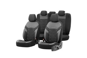 Καλύμματα Αυτοκινήτου Otom Reflective Design Universal Jacquard / Rachel / Δερματίνη Σετ Εμπρός / Πίσω Μαύρο Με Άσπρη Ραφή RFL-2602 11 Τεμάχια