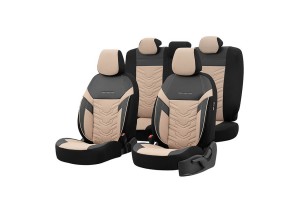 Καλύμματα Αυτοκινήτου Otom Reflective Design Universal Jacquard / Rachel / Δερματίνη Σετ Εμπρός / Πίσω Μαύρο - Μπεζ RFL-2605 11 Τεμάχια