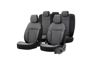 Καλύμματα Αυτοκινήτου Otom Reflective Design Universal Jacquard / Rachel / Δερματίνη Σετ Εμπρός / Πίσω Μαύρο - Σκούρο Γκρι RFL-2603 11 Τεμάχια
