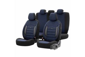 Καλύμματα Αυτοκινήτου Otom Sport Plus Design Universal Βαμβακερό Ύφασμα / Rachel / Δερματίνη Σετ Εμπρός / Πίσω Μαύρο - Μπλε SPTPLS-104 11 Τεμάχια