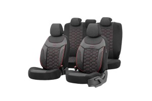 Καλύμματα Αυτοκινήτου Otom Carbon Design Universal Jacquard / Rachel / Δερματίνη Σετ Εμπρός / Πίσω Μαύρο - Κόκκινο CRB-3402 11 Τεμάχια