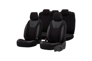 Καλύμματα Αυτοκινήτου Otom Bronco Design Universal Rachel / Δερματίνη Καπιτονέ Σετ Εμπρός / Πίσω Μαύρο Με Κόκκινο Κέντημα BRN-401 11 Τεμάχια