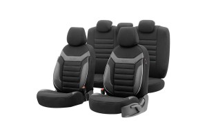 Καλύμματα Αυτοκινήτου Otom Individual Design Universal Jacquard / Rachel / Δερματίνη Σετ Εμπρός / Πίσω Μαύρο Με Γκρι Ραφές IND-202 11 Τεμάχια