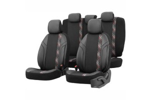 Καλύμματα Αυτοκινήτου Otom Horizon Universal Jacquard / Rachel / Δερματίνη Σετ Εμπρός / Πίσω Μαύρο Με Κόκκινο HRZ-1801 11 Τεμάχια