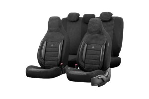 Καλύμματα Αυτοκινήτου Otom Sport Plus City Design Universal Βαμβακερό Ύφασμα / Rachel / Δερματίνη Σετ Εμπρός / Πίσωμε Ενσωματωμένα Προσκέφαλα Μαύρο SPTPLS-101CTY 11 Τεμαχίων