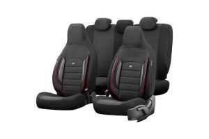 Καλύμματα Αυτοκινήτου Otom Sport Plus City Design Universal Βαμβακερό Ύφασμα / Rachel / Δερματίνη Σετ Εμπρός / Πίσωμε Ενσωματωμένα Προσκέφαλα Μαύρο Με Κόκκινο Κέντημα SPTPLS-102CTY 11 Τεμαχίων1