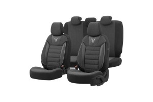 Καλύμματα Αυτοκινήτου Otom Toro Design Universal Βαμβακερό Ύφασμα / Δερματίνη Σετ Εμπρός / Πίσω Μαύρο - Γκρι ΤRΟ-902 11 Τεμάχια