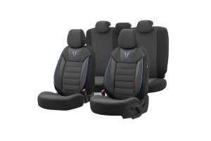 Καλύμματα Αυτοκινήτου Otom Toro Design Universal Βαμβακερό Ύφασμα / Δερματίνη Σετ Εμπρός / Πίσω Μαύρο - Μπλε ΤRΟ-903 11 Τεμάχια
