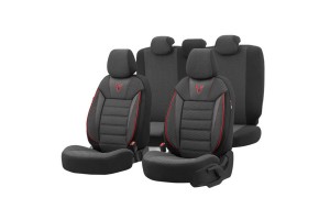 Καλύμματα Αυτοκινήτου Otom Toro Design Universal Βαμβακερό Ύφασμα / Δερματίνη Σετ Εμπρός / Πίσω Μαύρο - Κόκκινο ΤRΟ-901 11 Τεμάχια