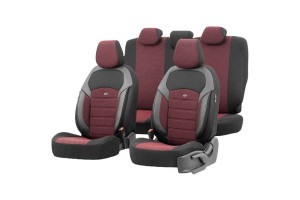 Καλύμματα Αυτοκινήτου Otom Nova Universal Ύφασμα Jacquard / Δερματίνη Σετ Εμπρός / Πίσω Κόκκινο - Μαύρο NOV-3303 11 Τεμάχια